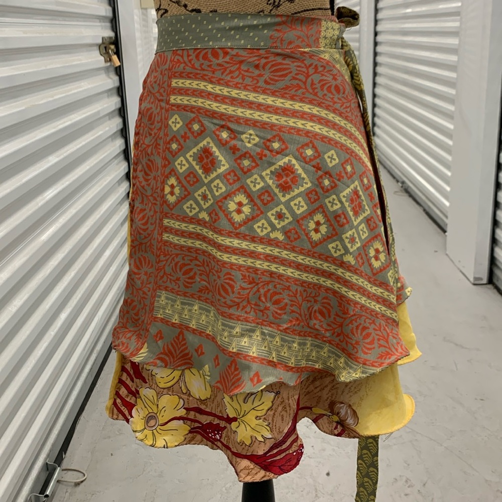 Juniors Silk Wrap Skirt Upcycled Sarees Fits Girls 10- Ladies Small